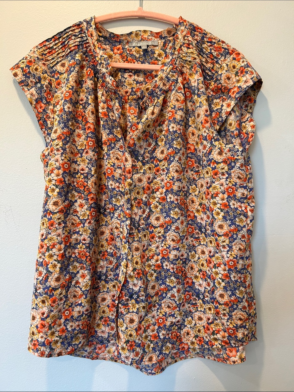 Daniel Rainn Navy Multi Floral Short-Sleeve Blouse
